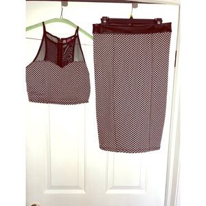 2B Bebe Two Piece Midriff Top and Skirt Set